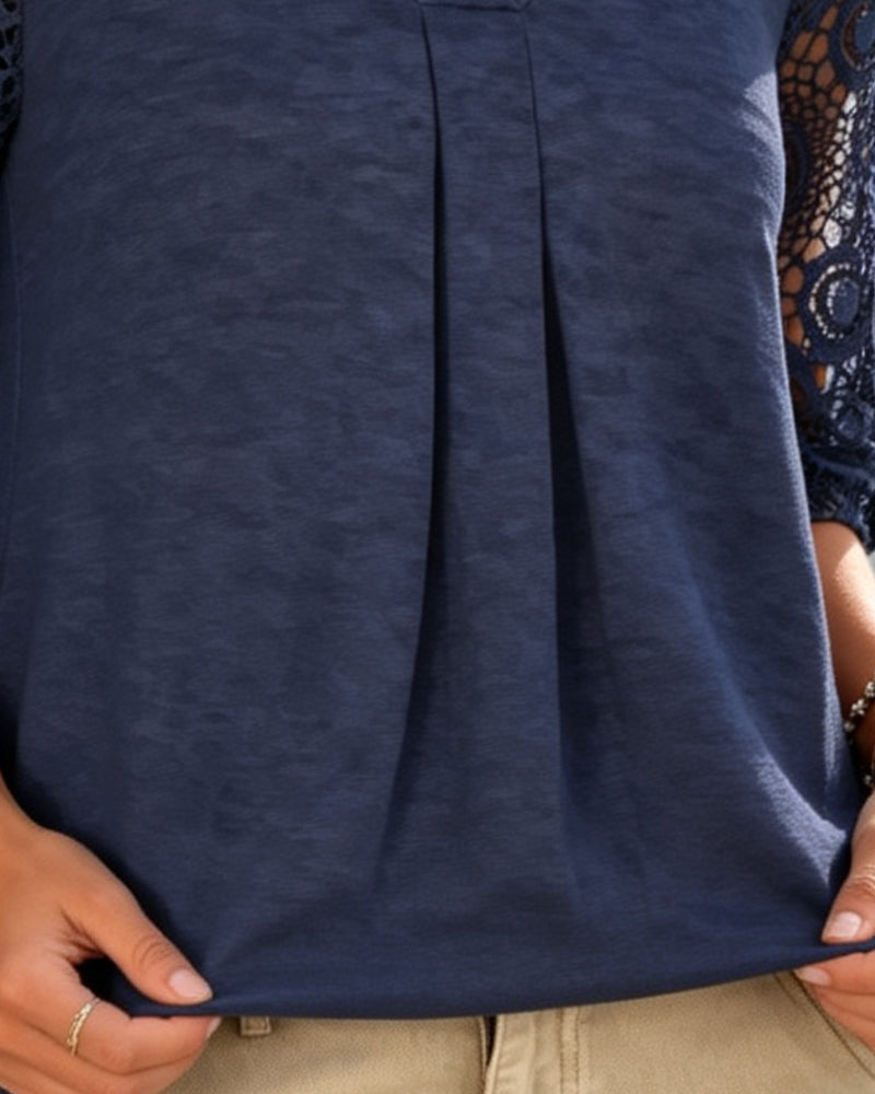 Marjon | Blouse met blonde patchwork en V-hals
