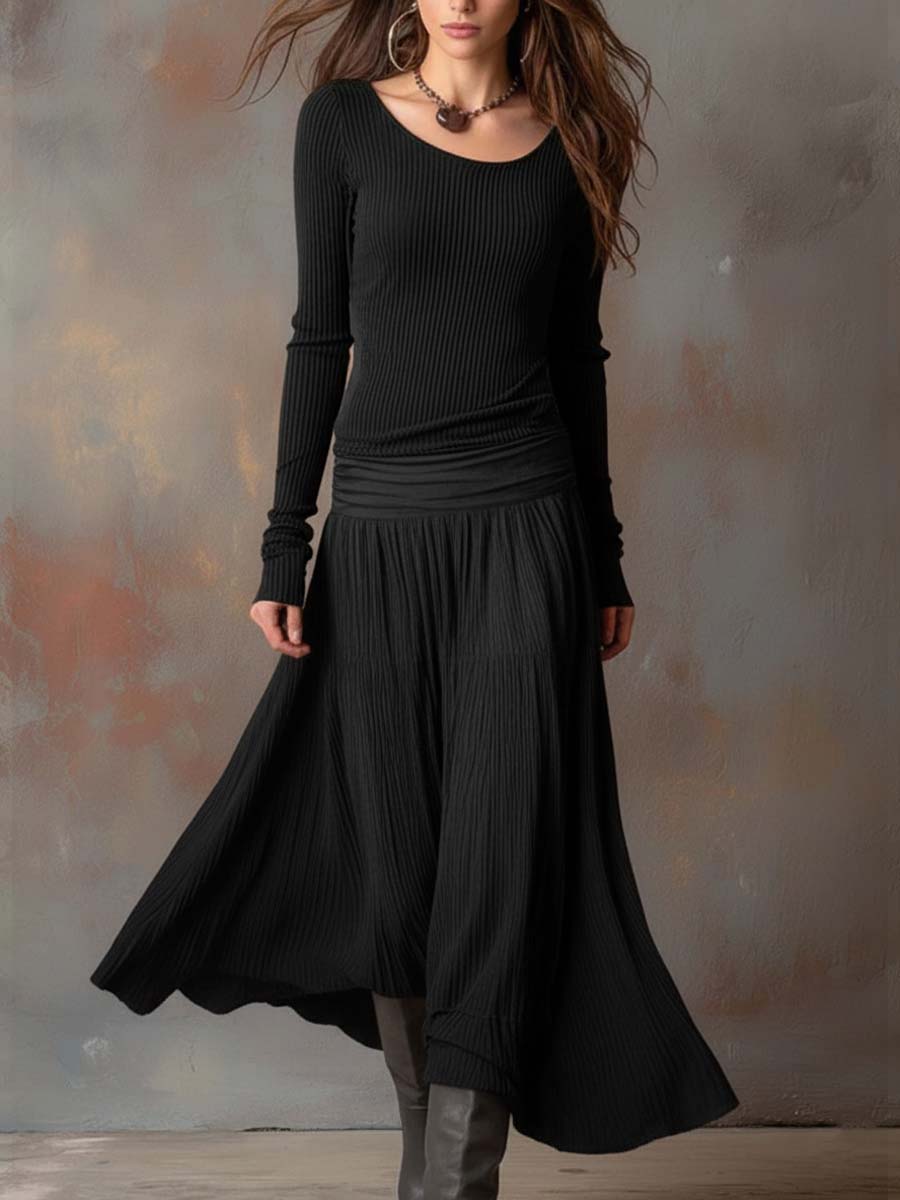 Arin™ | Vintage geribbelde gebreide maxi-jurk