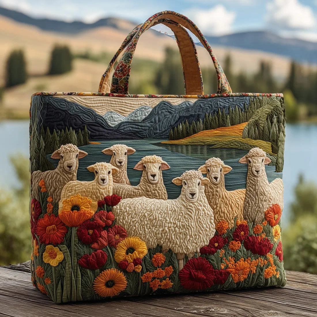Handmade Ovejas bag in the lake
