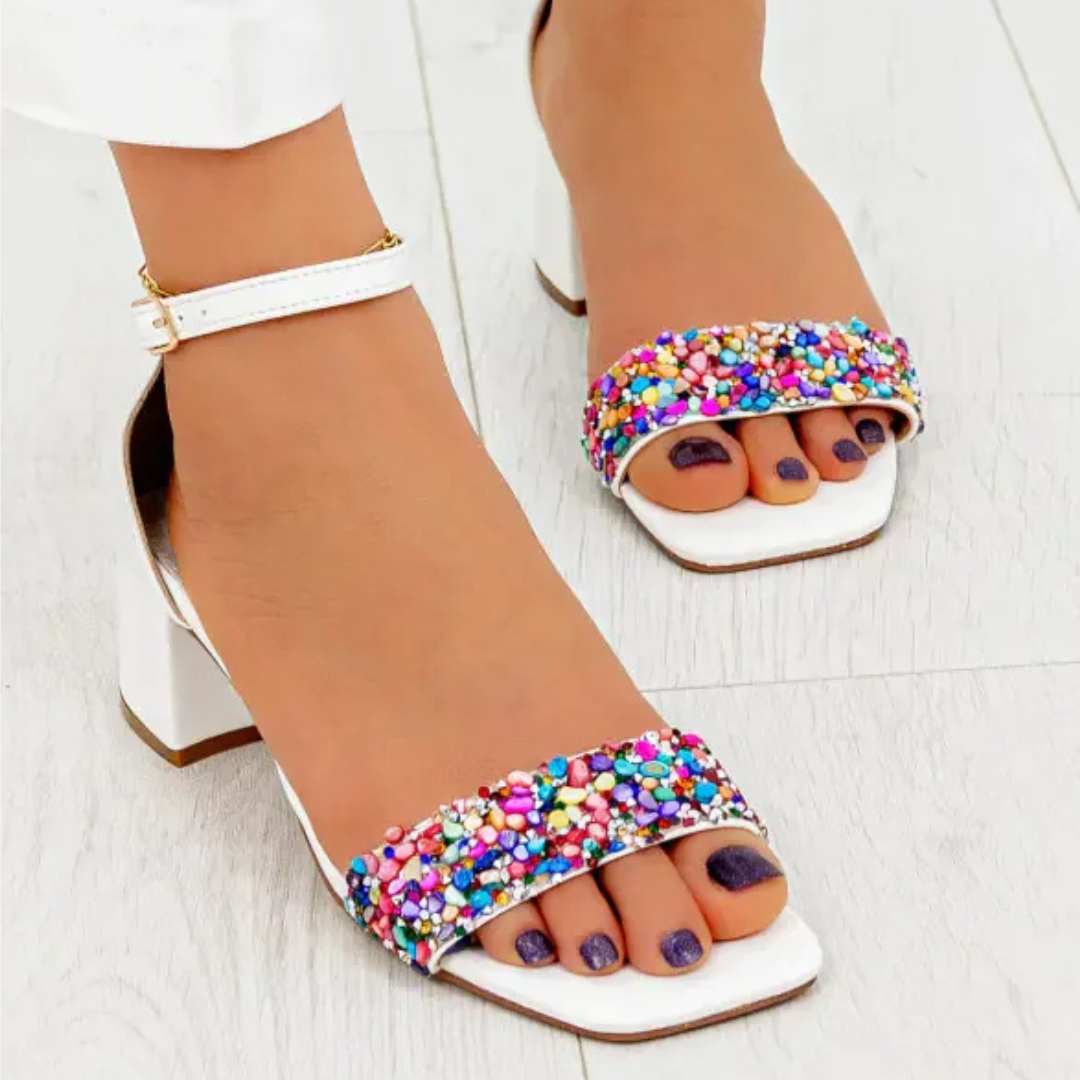 Juvina - White Low-Heel Sandals with Leather Insole