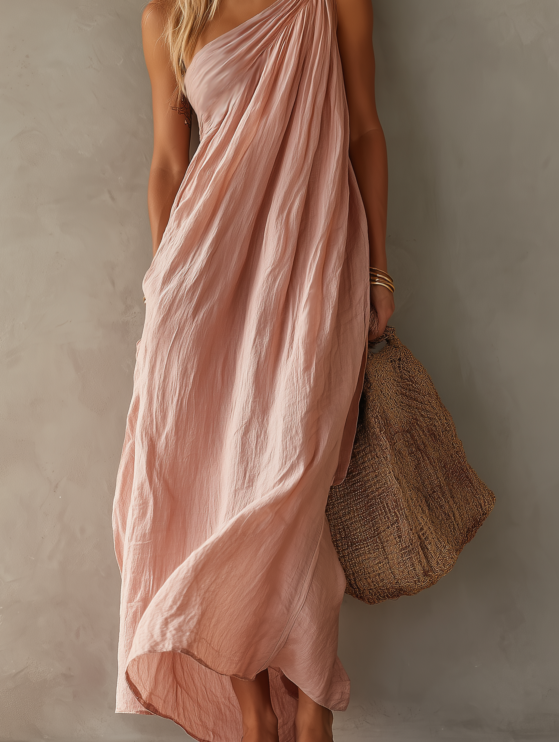 Sienna™ | Elegante maxi-jurk van katoen en linnen met één schouder en zonder mouwen