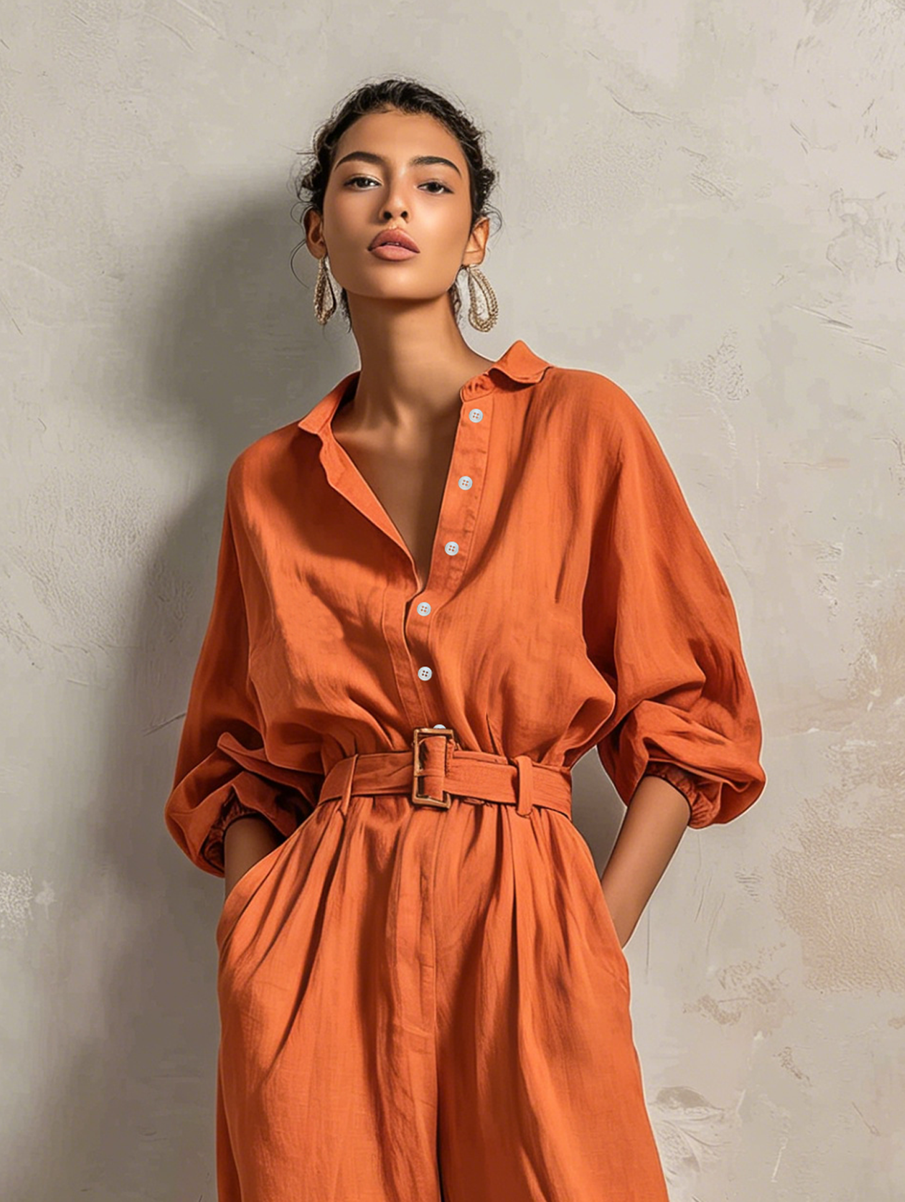 Liora™ | Minimalistische jumpsuit van katoen en linnen met riem