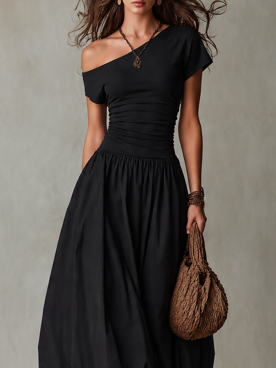 Lona™ | Maxi-jurk met één schouder en ballonzoom in vintage-stijl