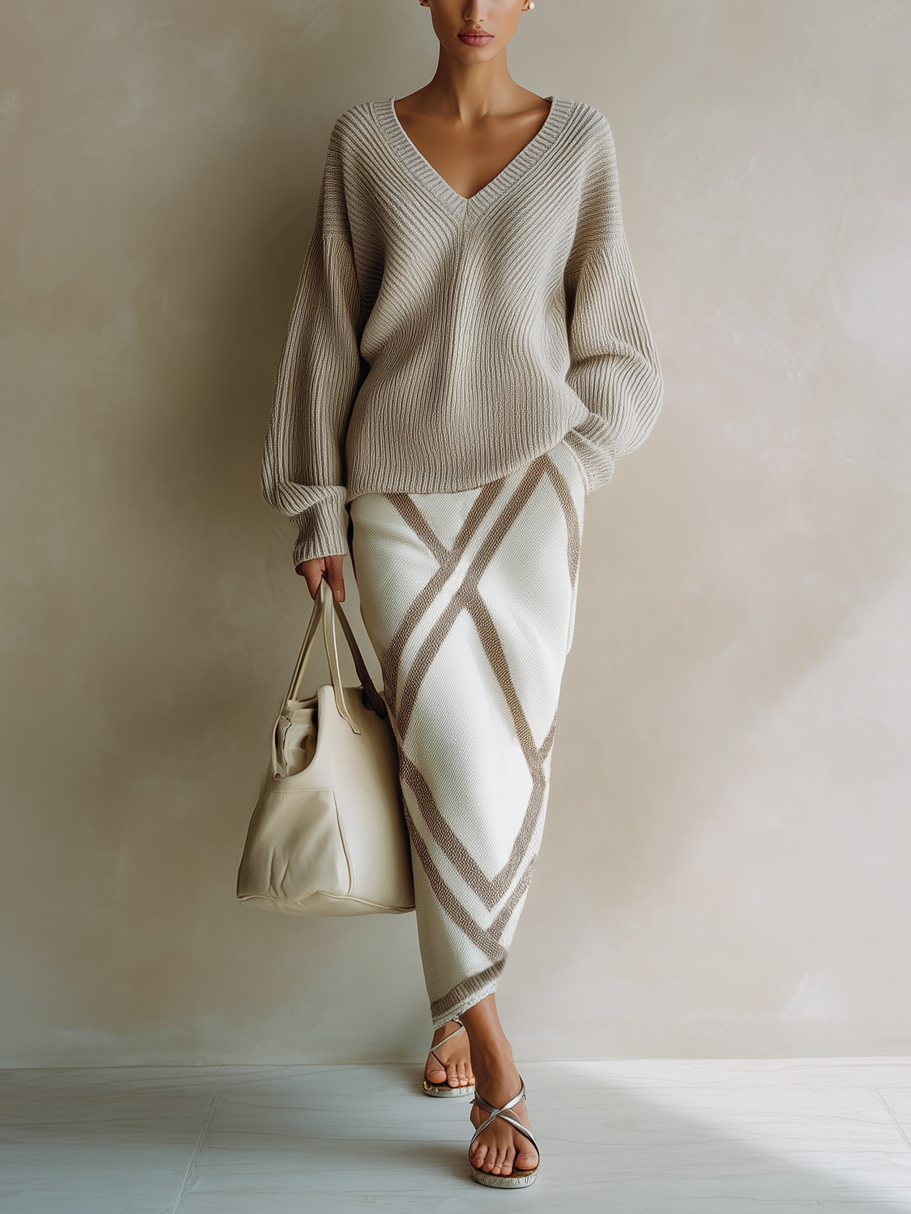 Nynke™ | 2-delige set voor dames bestaande uit een gebreide trui en een midirok