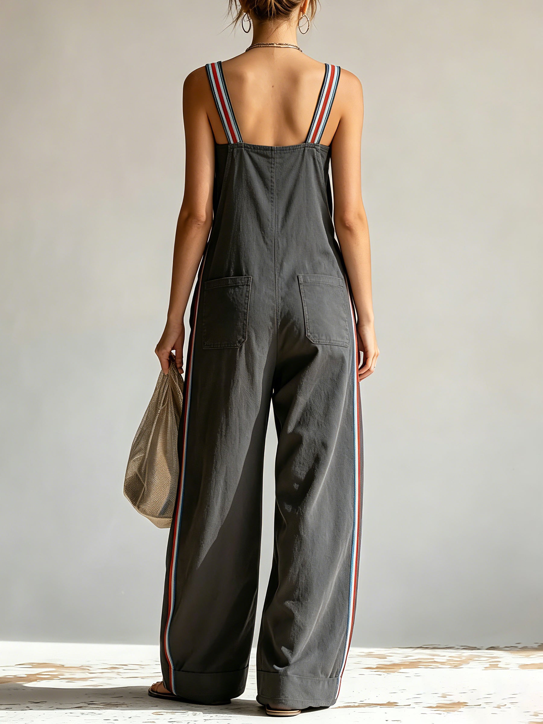 Lona™ | Cargo-jumpsuit met contrasterende banden, wijde pijpen en zakken