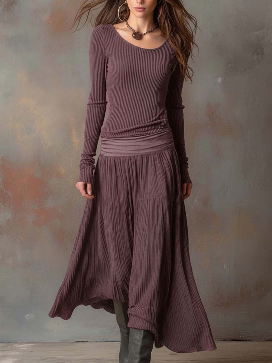 Arin™ | Vintage geribbelde gebreide maxi-jurk