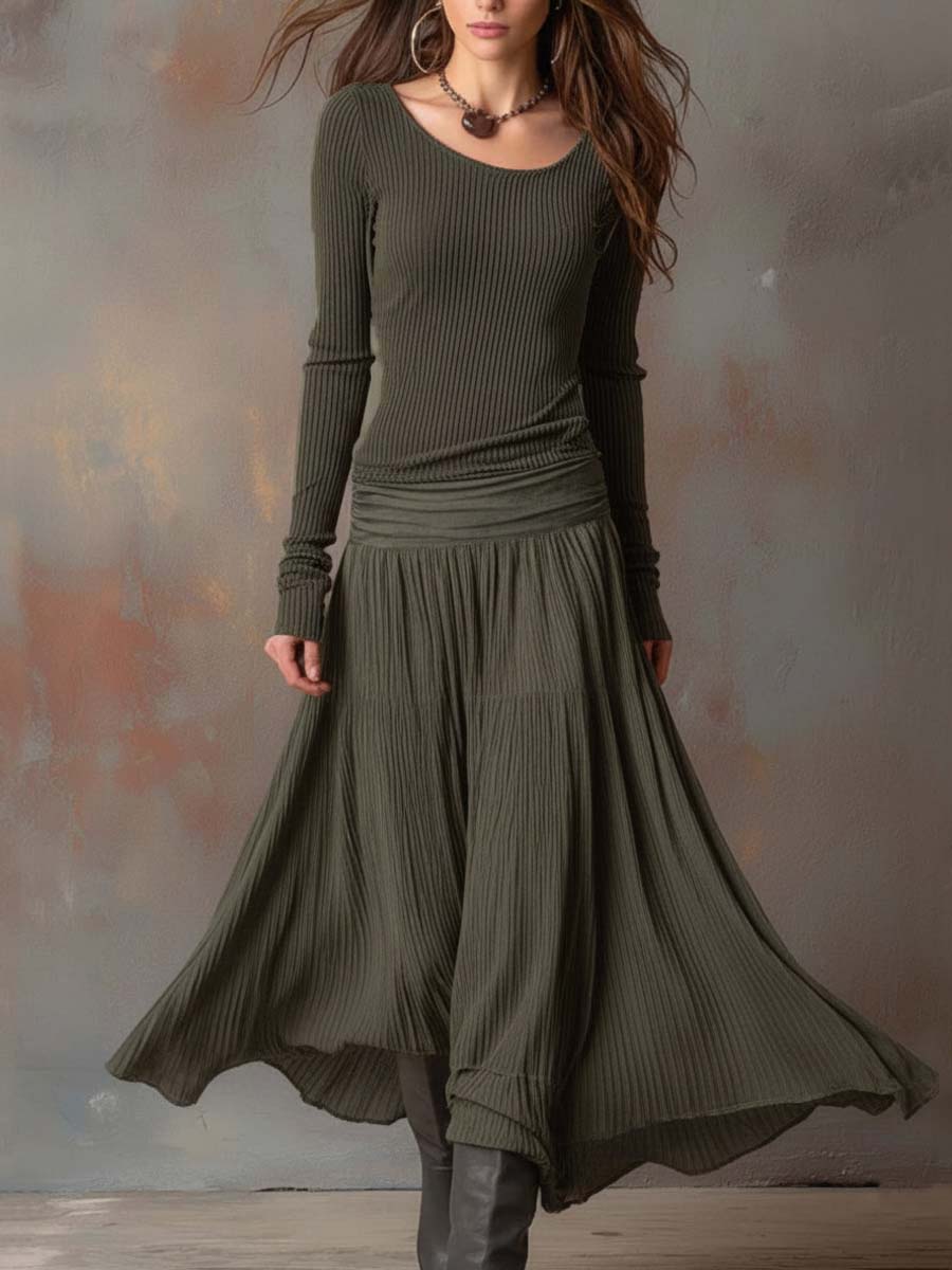 Arin™ | Vintage geribbelde gebreide maxi-jurk