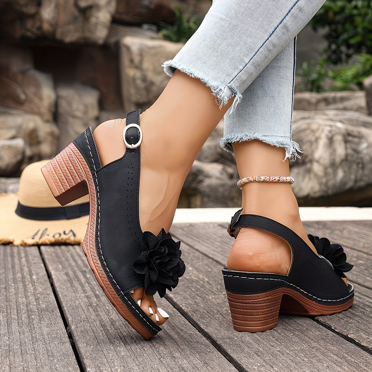 Sila - Stylish Orthopedic Floral Chunky Heels