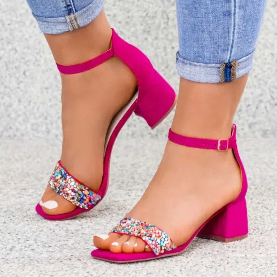Juvina - White Low-Heel Sandals with Leather Insole