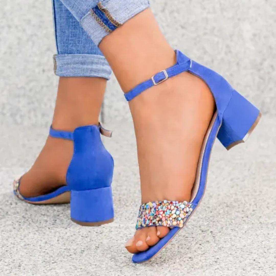 Juvina - White Low-Heel Sandals with Leather Insole