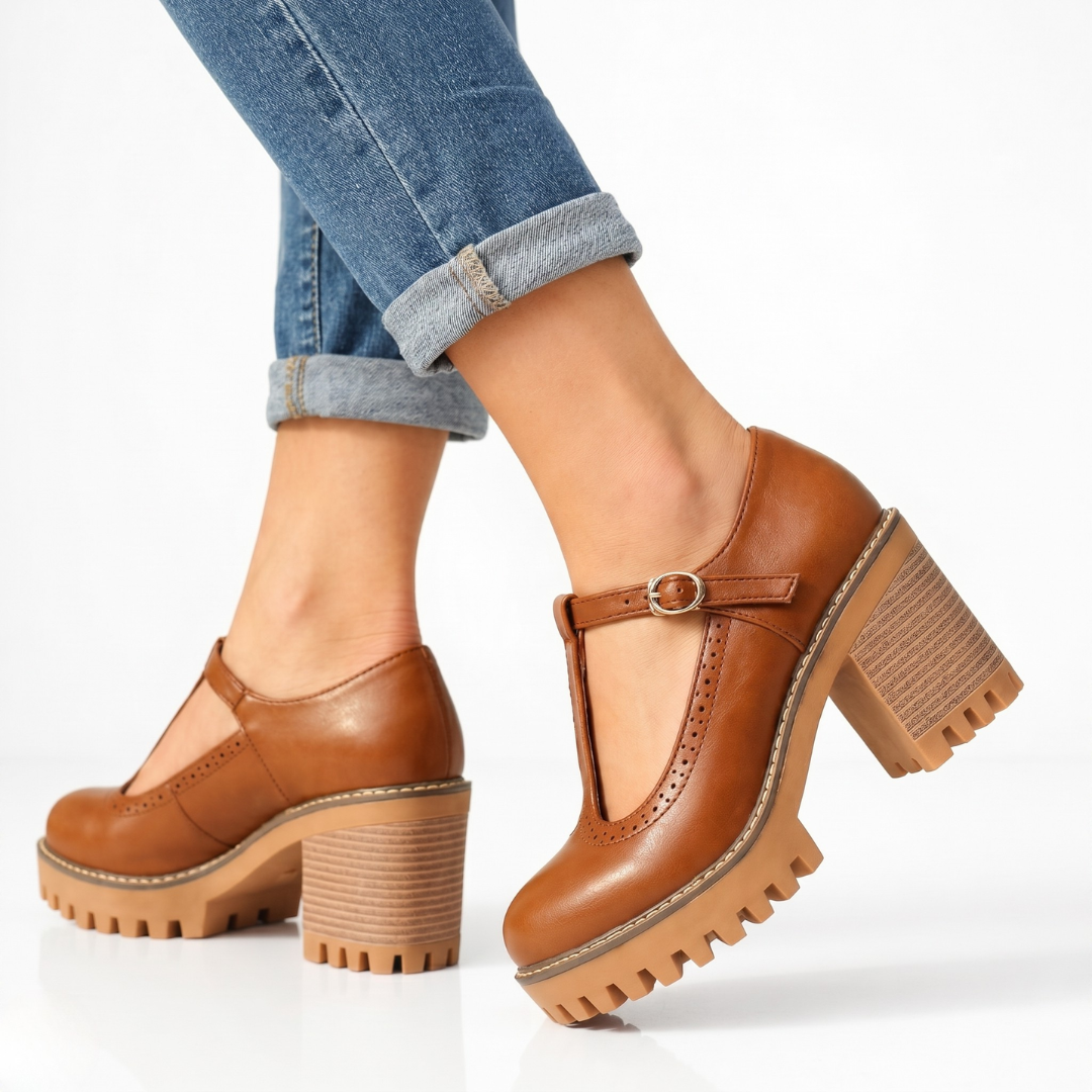 Jasmine Chunky T-Strap Mary Jane Heels
