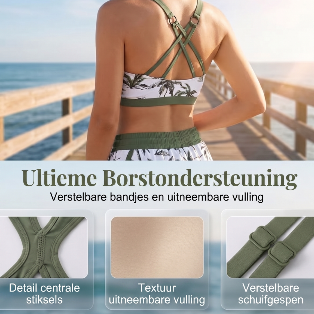 Vanessa - Omslag en crisscross mouwloze bikinitop + broek met trekkoord