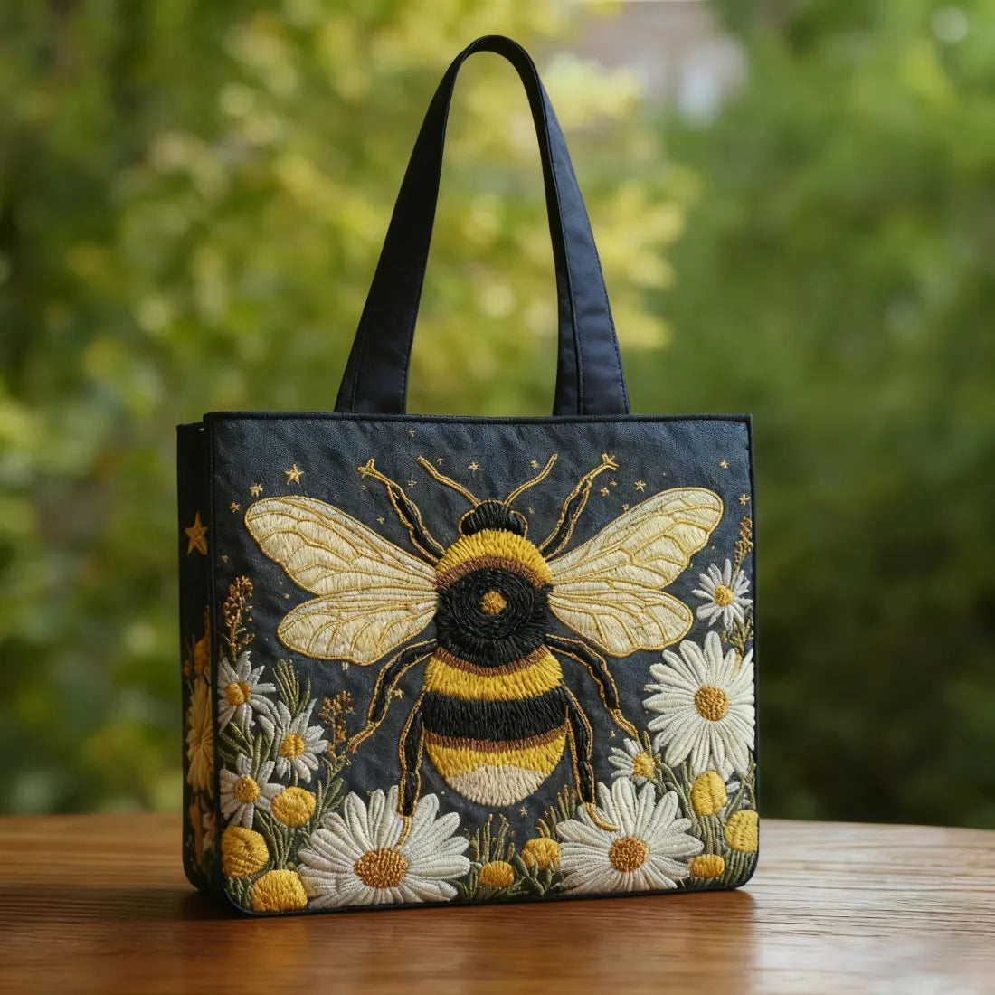 Handcrafted Beehive Bag with Daisies and Stars