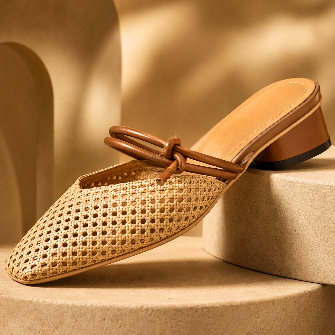 Fenna™ | Mules met geweven riem van wilgenhout