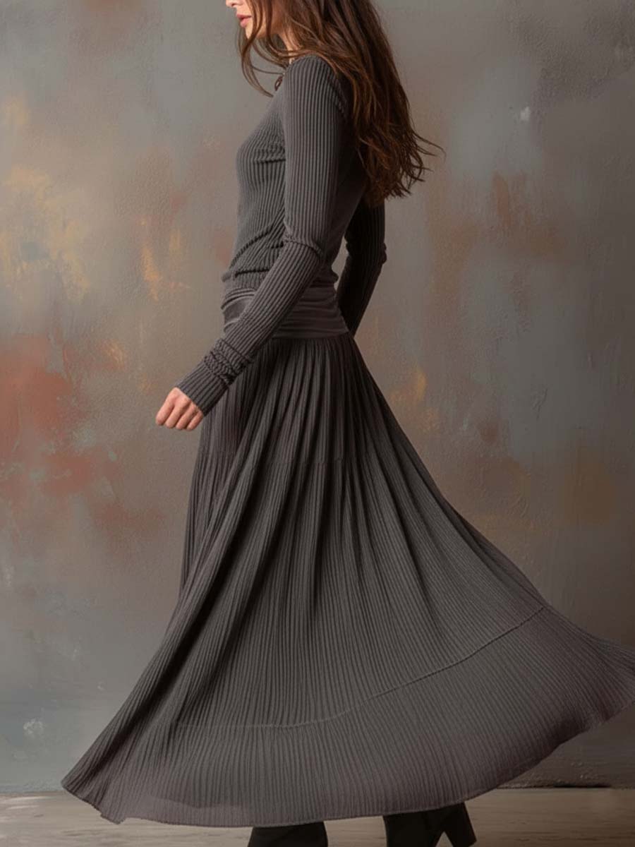 Arin™ | Vintage geribbelde gebreide maxi-jurk