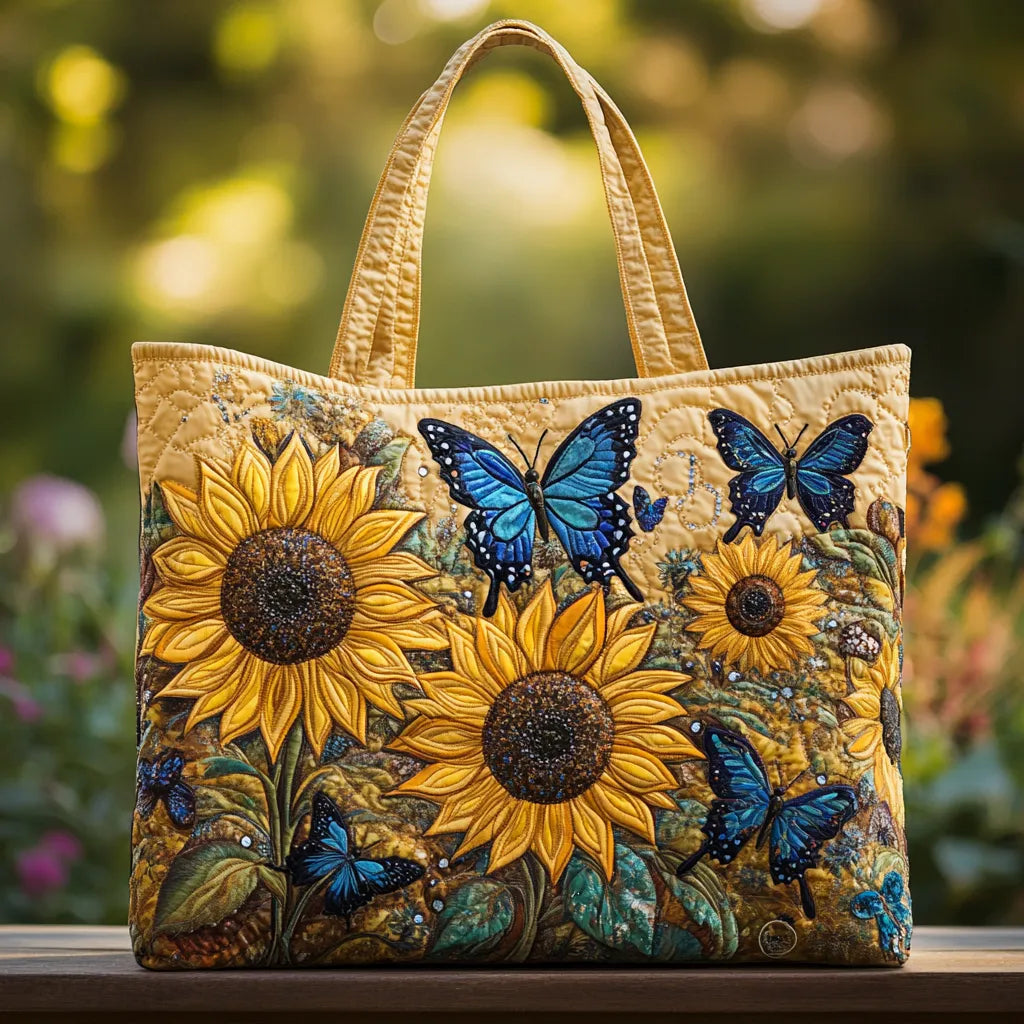 Handcrafted Bag with Sunflowers and Blue Butterflies