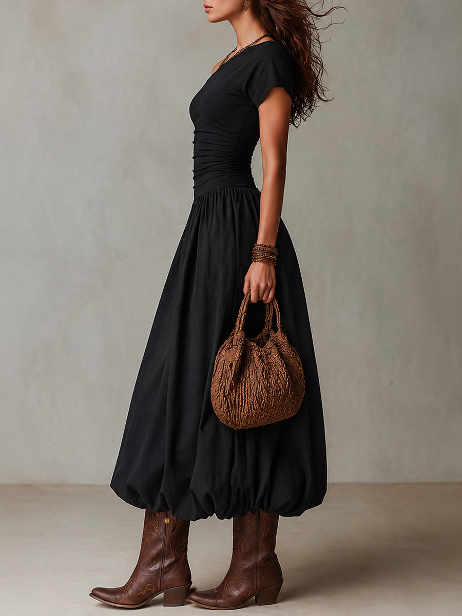 Lona™ | Maxi-jurk met één schouder en ballonzoom in vintage-stijl