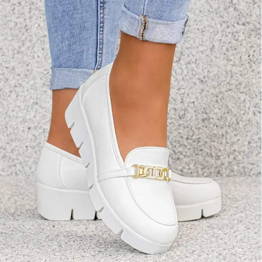 Kornelia White Wedge Moccasins with Buckle