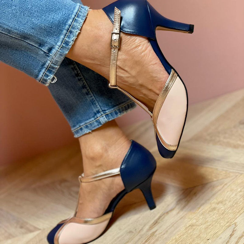 Sofiah | Colourful and Comfortable T-strap Heels with Round Toe