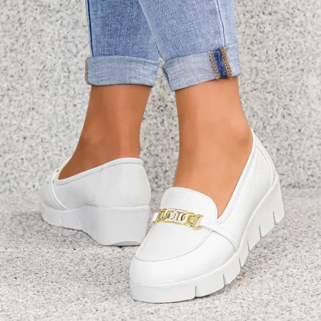 Kornelia White Wedge Moccasins with Buckle