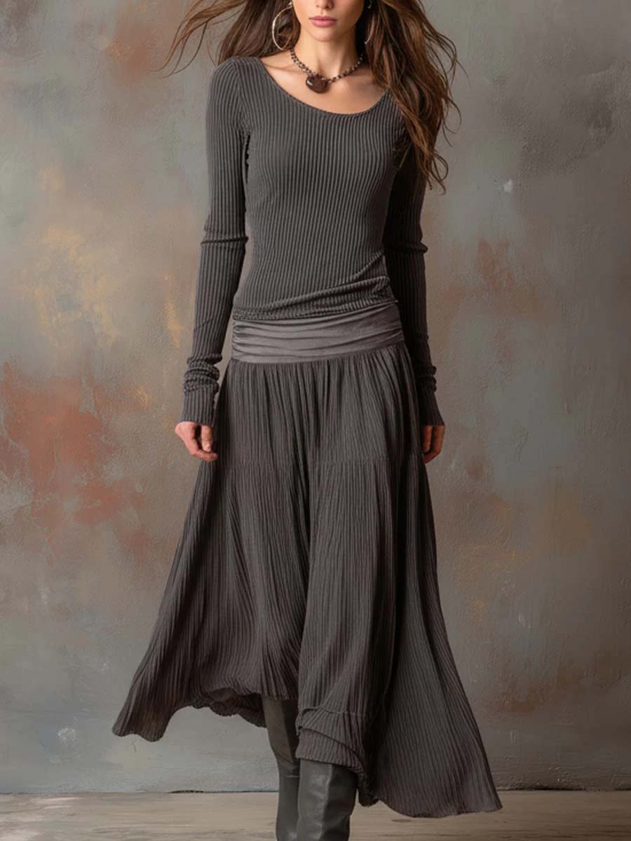 Arin™ | Vintage geribbelde gebreide maxi-jurk