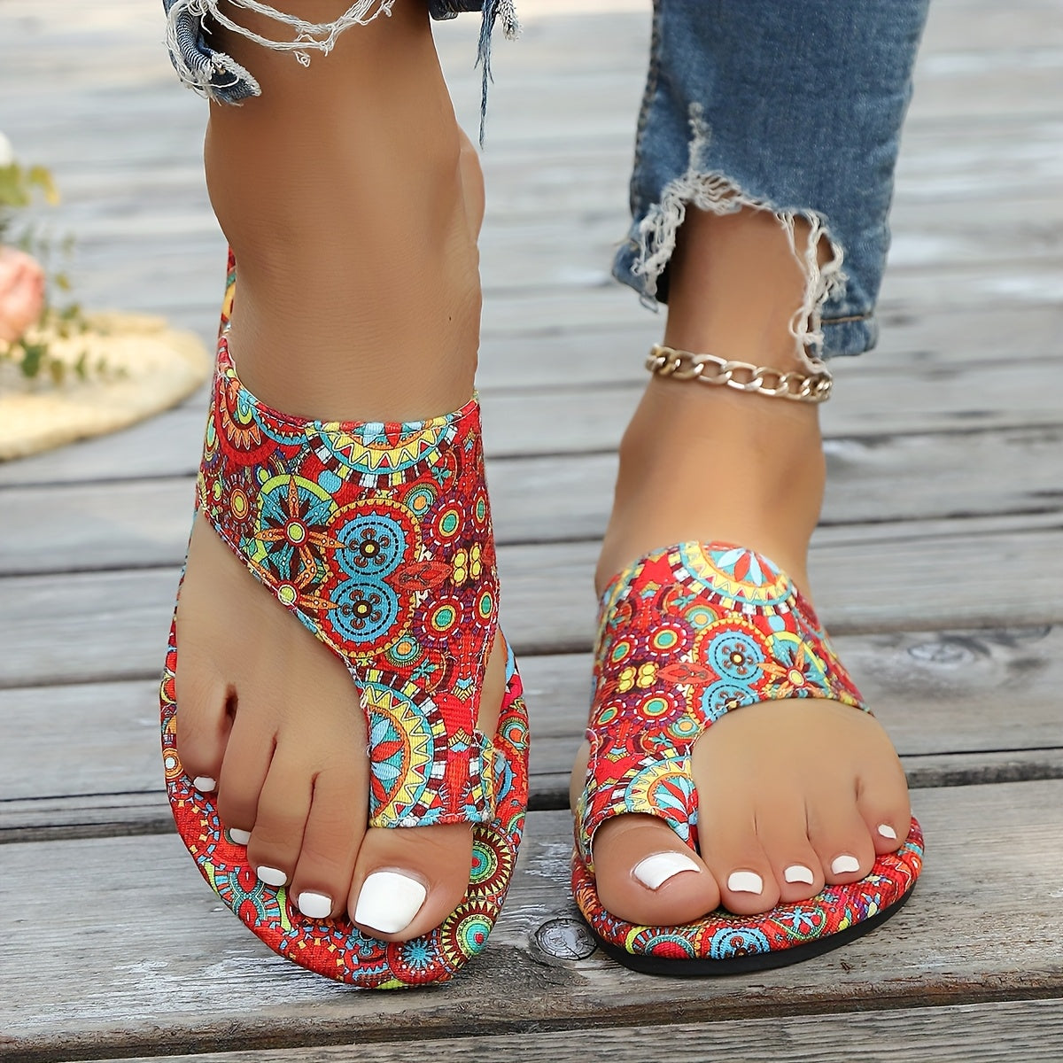 Suzanne - Floral Flat Sandals