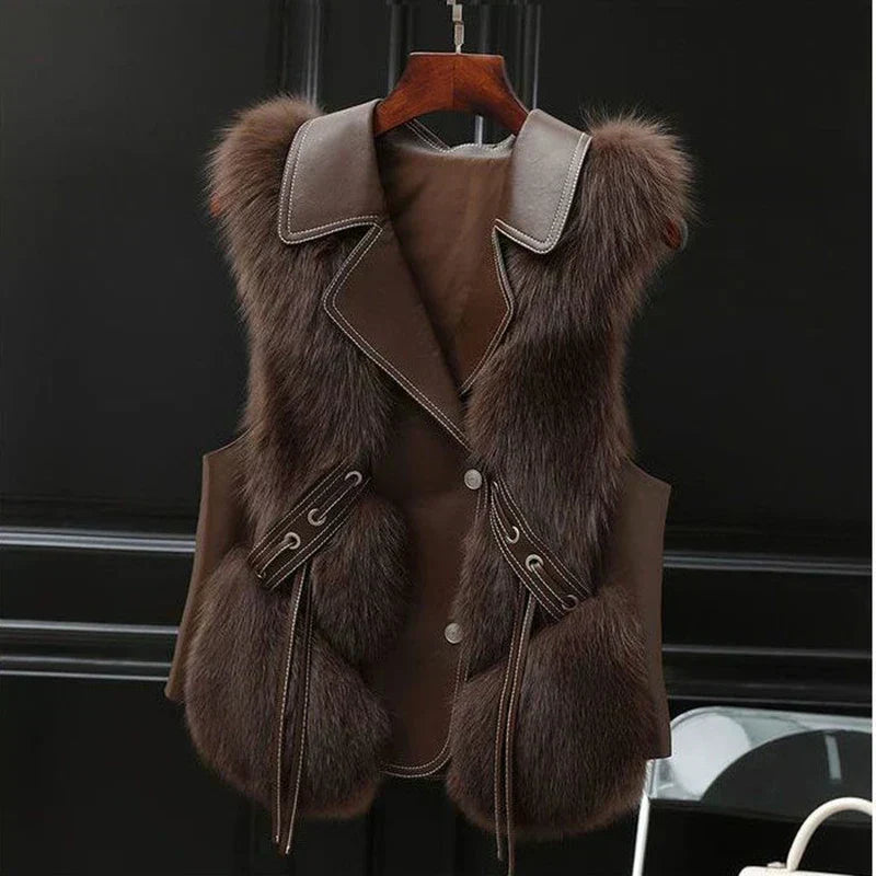 Elegante Fur Vest met gelaagde kraag