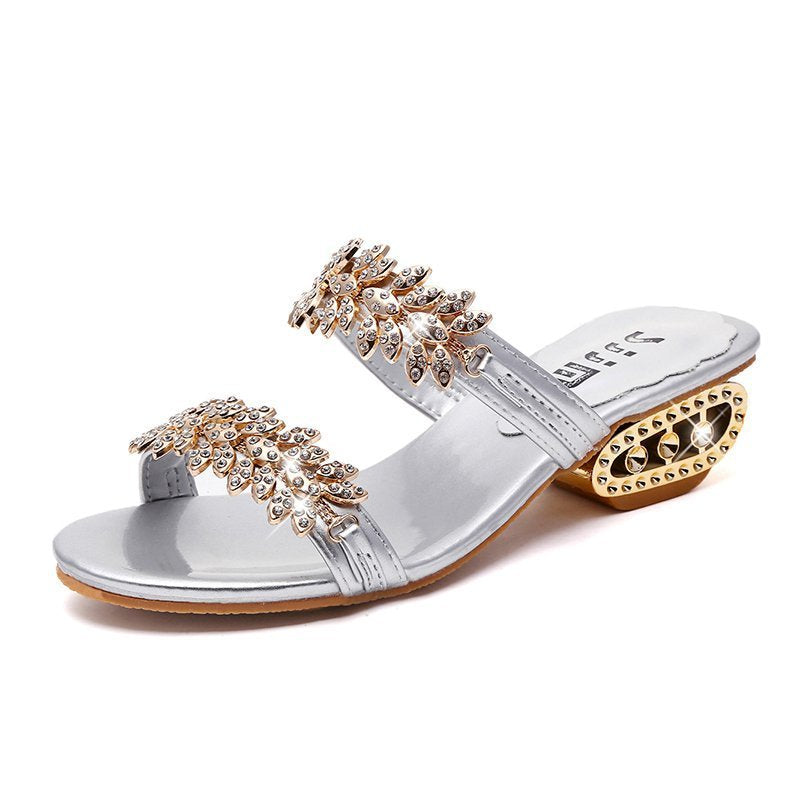 Stijlvolle orthopedische sandalen met vierkante hak en strass-steentjes