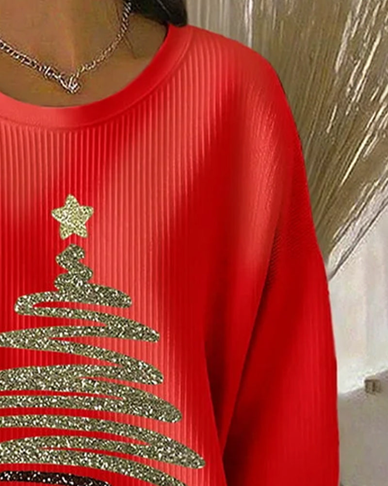 Losse sweatshirt met kerstprint en gestructureerd oppervlak