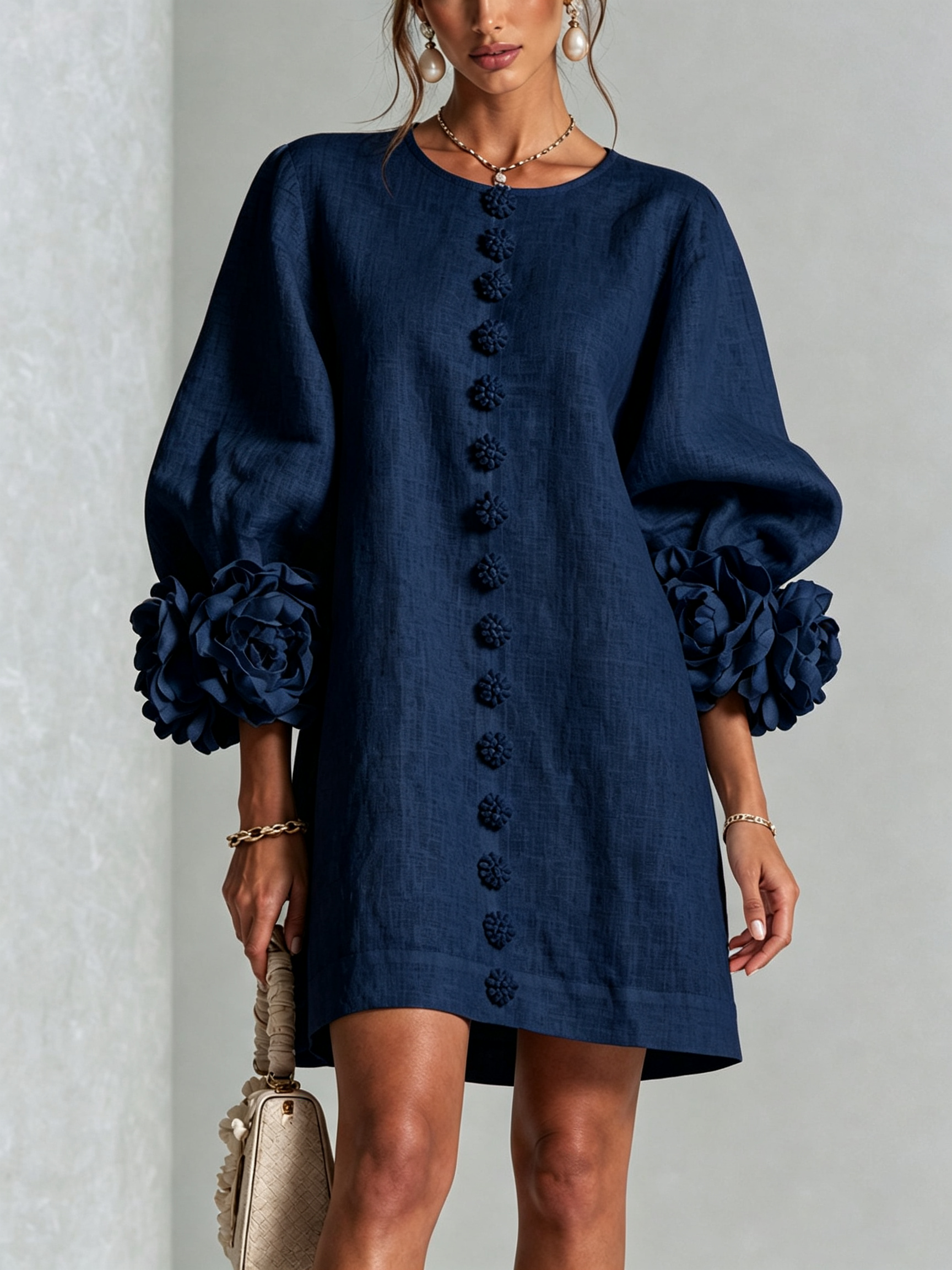 Inna™ | Mini-jurk met bloemenprint en knoopsluiting, met opvallende manchetten