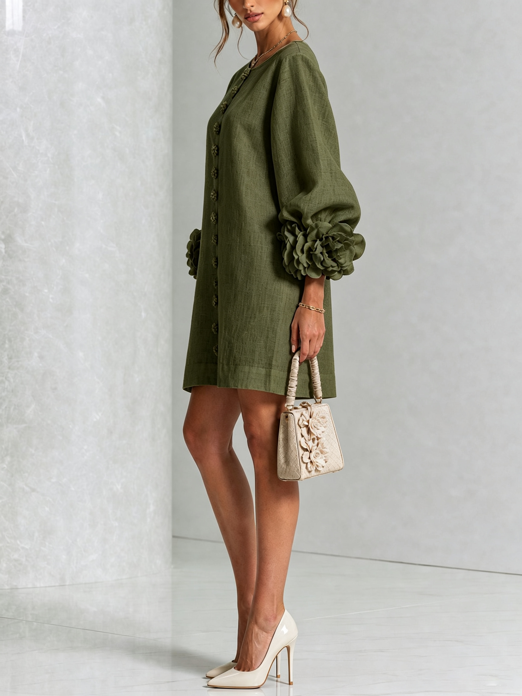Inna™ | Mini-jurk met bloemenprint en knoopsluiting, met opvallende manchetten