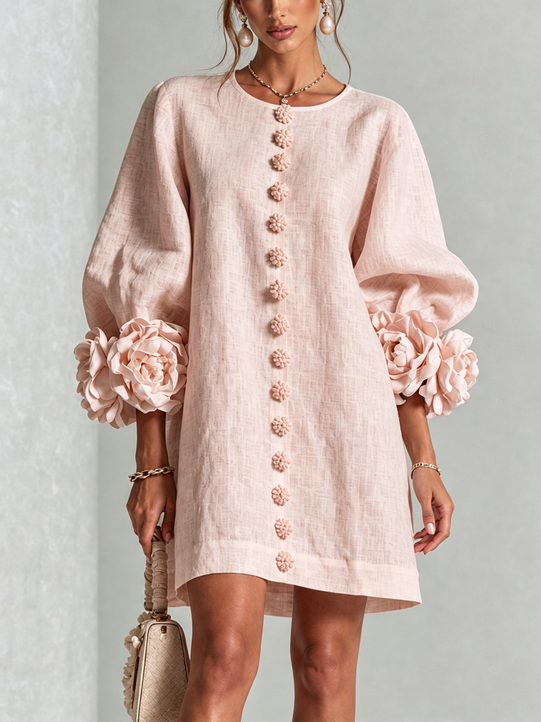 Inna™ | Mini-jurk met bloemenprint en knoopsluiting, met opvallende manchetten