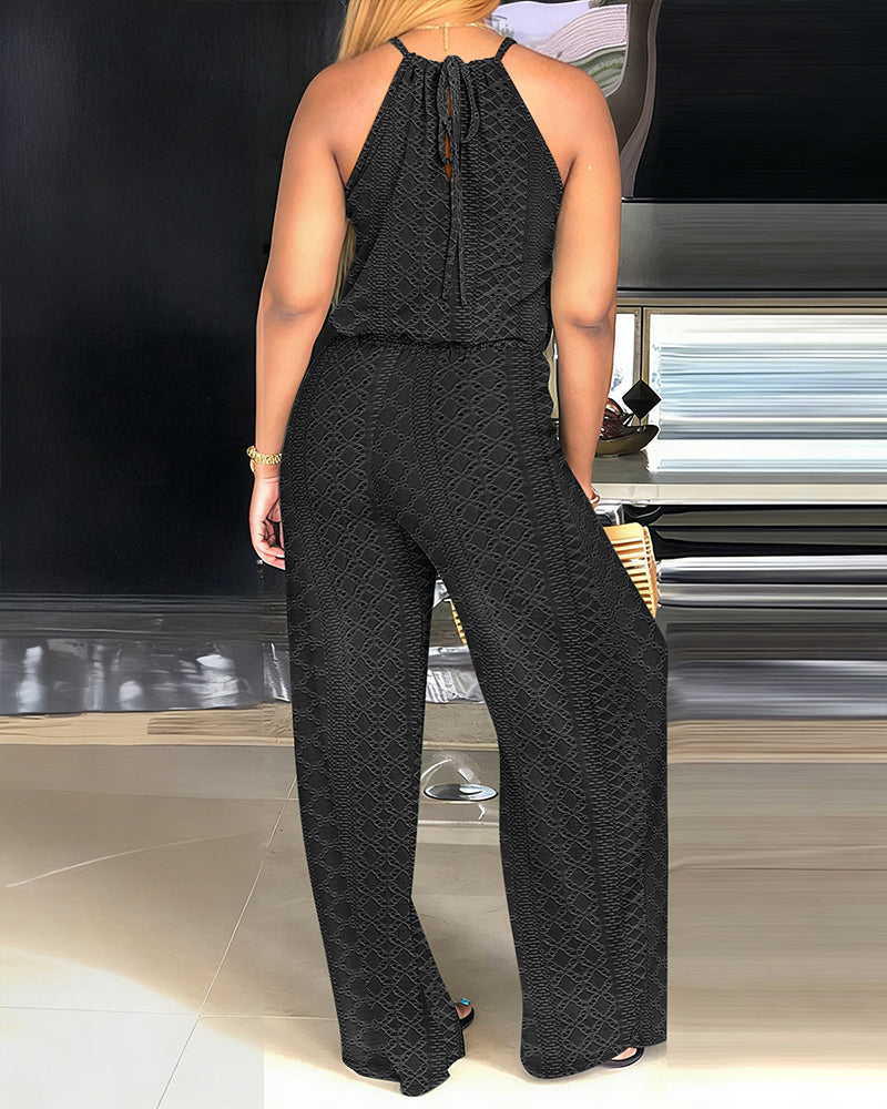 Women's Halter Tie Knit Jacquard Jumpsuit