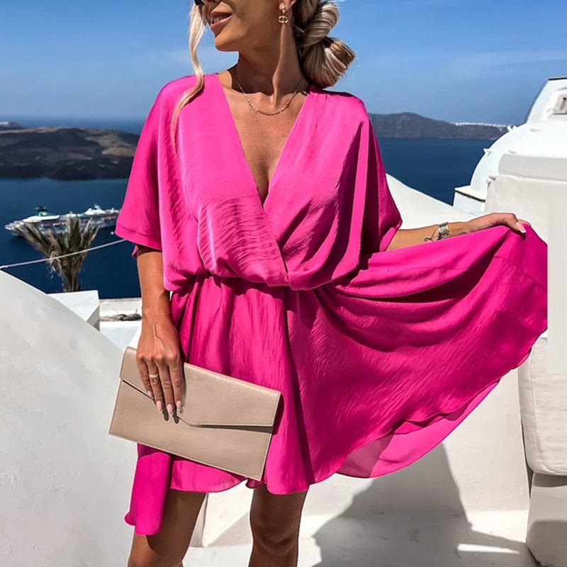 Carmina™ - Roze Boho Jurk Met V-hals