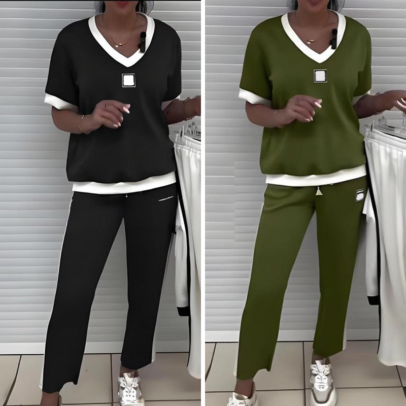 Sandra - Casual damesoutfit top en een broek met V-hals