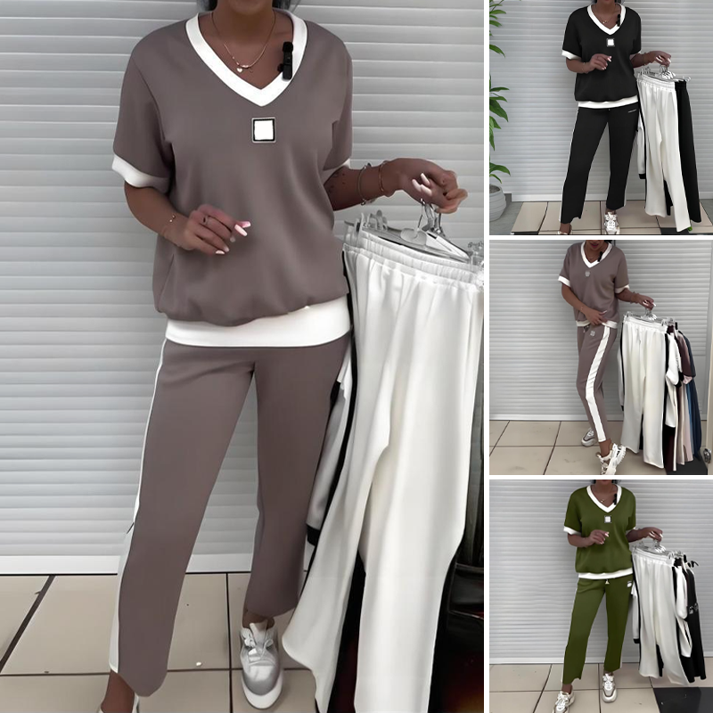 Sandra - Casual damesoutfit top en een broek met V-hals