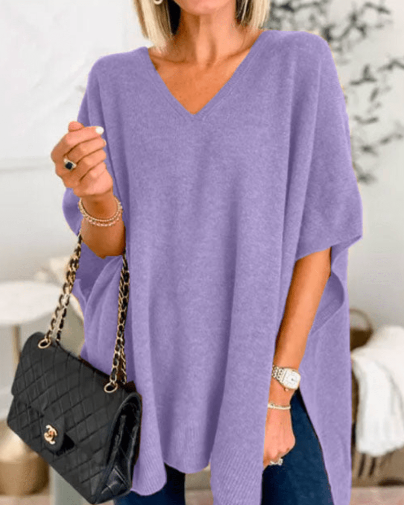 Erica | Poncho-trui met V-hals en ruime pasvorm