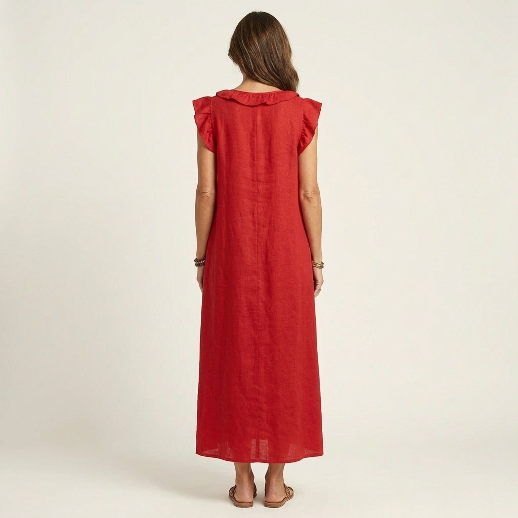 Josette | Linnen maxi-jurk met ruches en V-hals