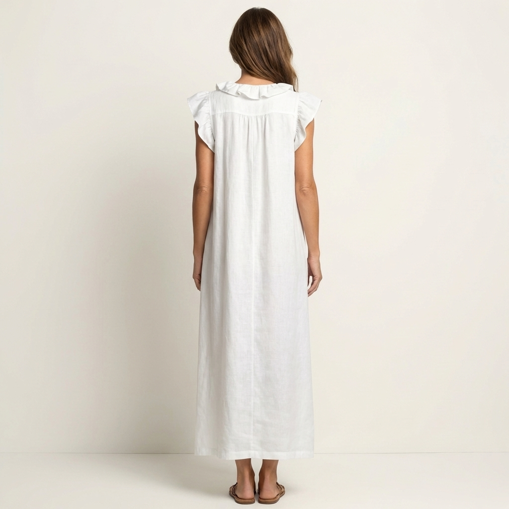 Josette | Linnen maxi-jurk met ruches en V-hals