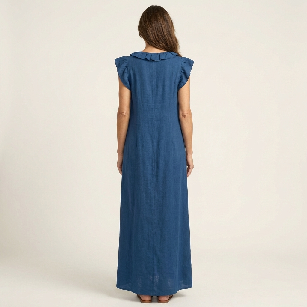 Josette | Linnen maxi-jurk met ruches en V-hals