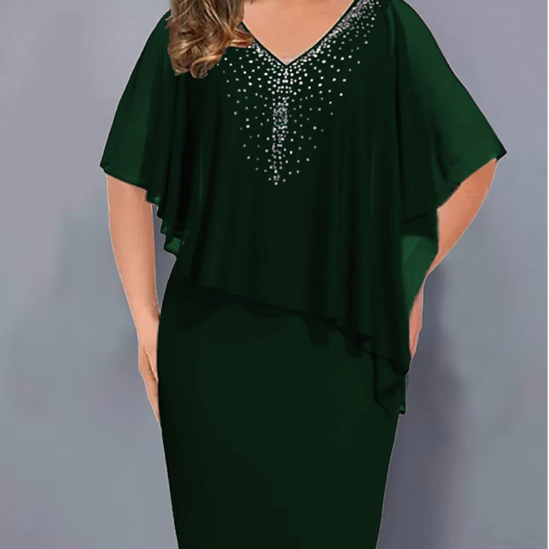 Rosa™ | Capejurk met V-hals en strass, voorzien van een chiffon overlay