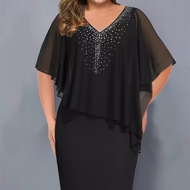 Rosa™ | Capejurk met V-hals en strass, voorzien van een chiffon overlay