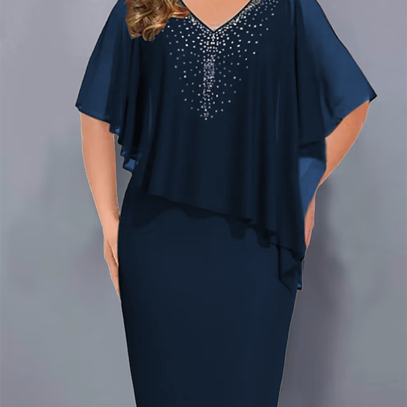 Rosa™ | Capejurk met V-hals en strass, voorzien van een chiffon overlay