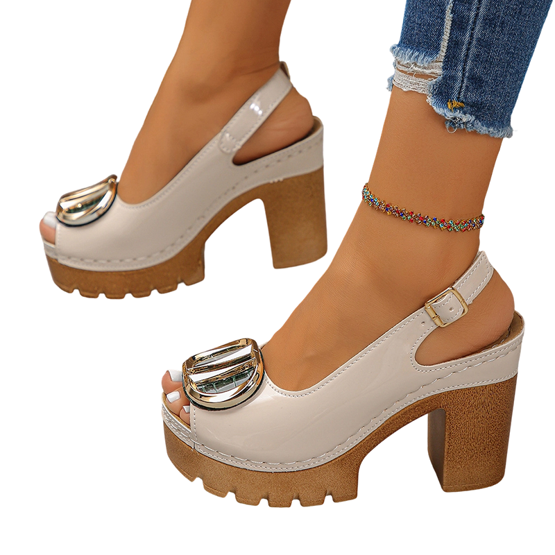 Elena - Elegant peep-toe sandals with buckled heels