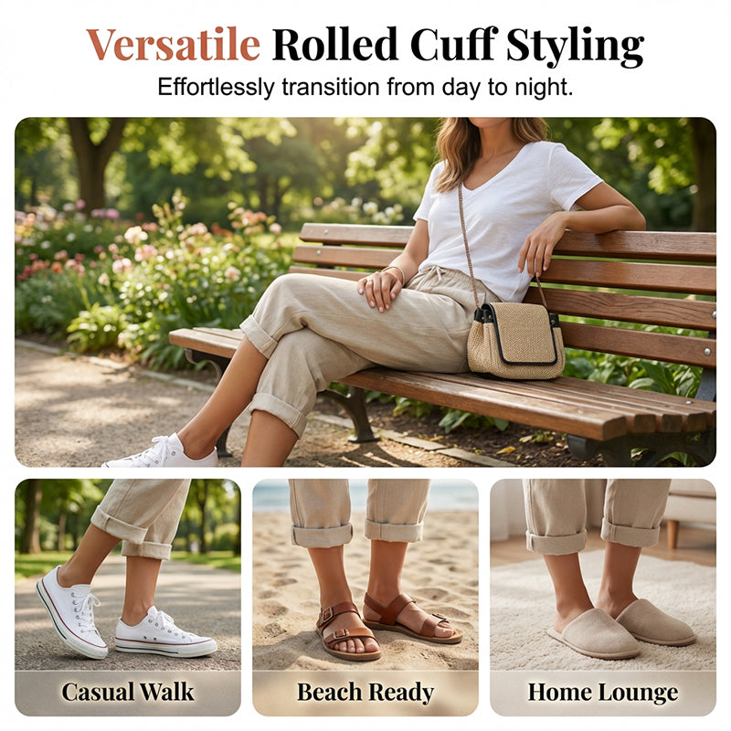 Casual cotton and linen capri pants for women
