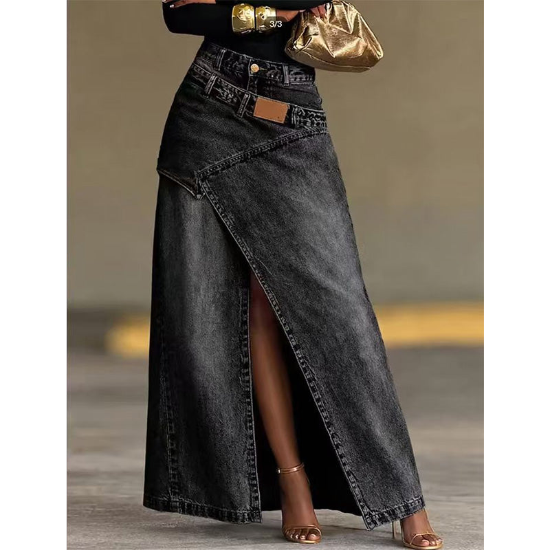 Johanna | Vrouwen denim maxi rok met gelaagde tailleband