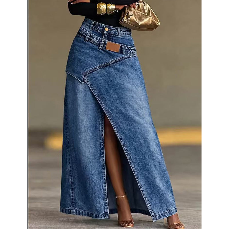 Johanna | Vrouwen denim maxi rok met gelaagde tailleband