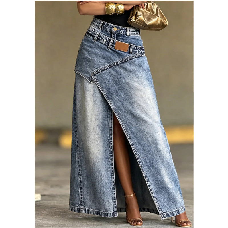 Johanna | Vrouwen denim maxi rok met gelaagde tailleband