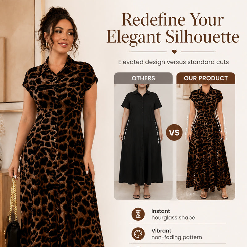 Romy™ | Elegante jurk met omgeslagen kraag en luipaardprint voor dames