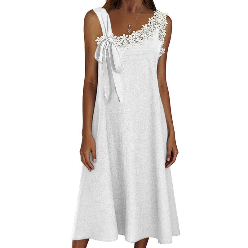 Bellami™ | Zomerfavoriet Elegante kanten jurk met strikdetail op de schouder
